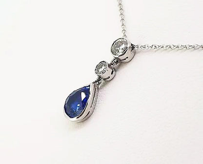 Pear Cut Sapphire and Diamond Pendant, 1.85 carats, 18ct White Gold