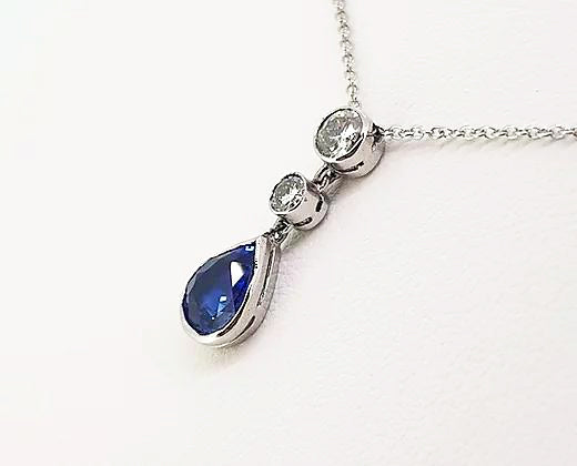 Pear Cut Sapphire and Diamond Pendant, 1.85 carats, 18ct White Gold