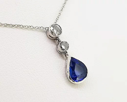 Pear Cut Sapphire and Diamond Pendant, 1.85 carats, 18ct White Gold