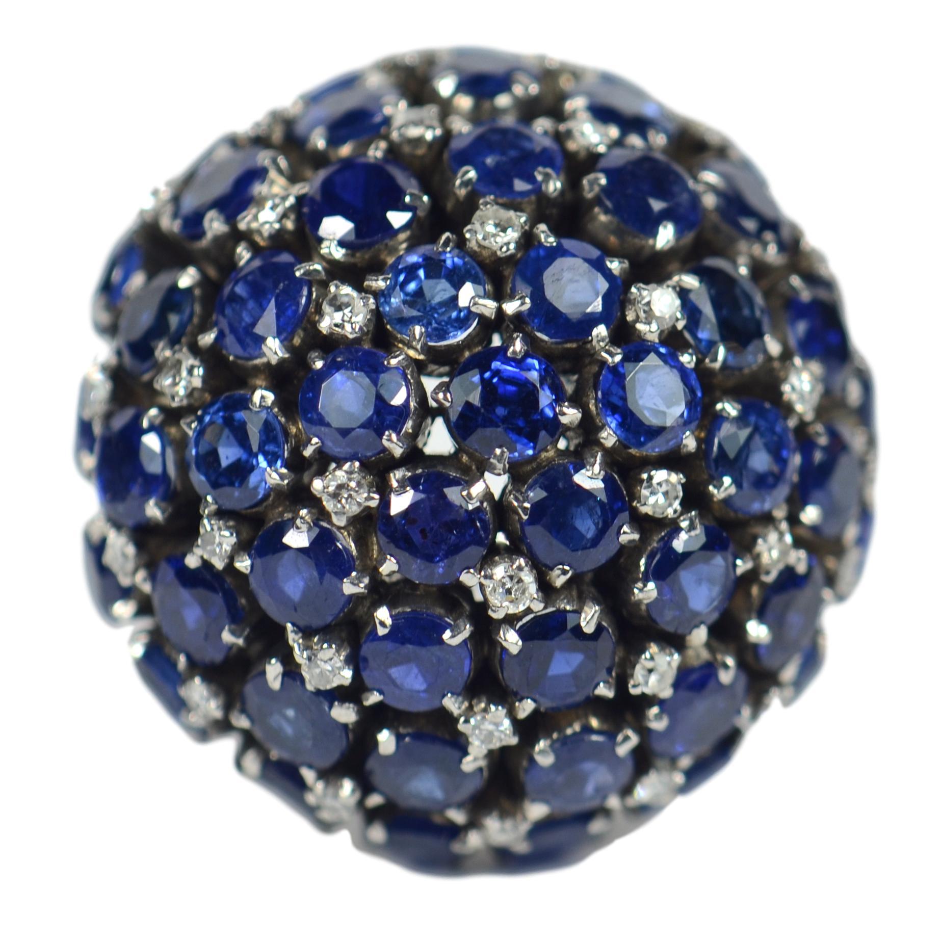 Vintage 17.00ct Sapphire and Diamond Bombe Cocktail Ring