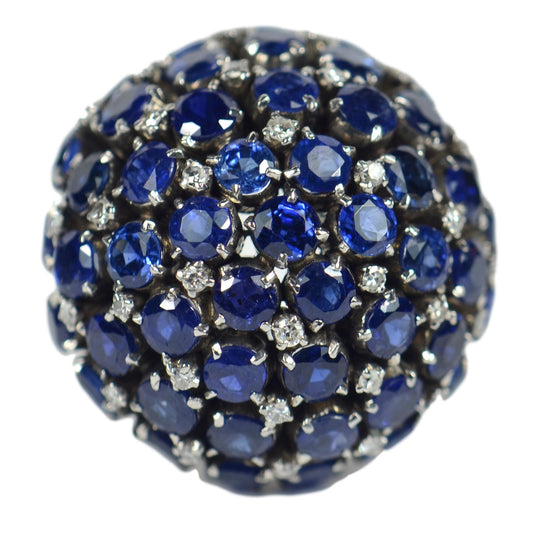 Vintage 17.00ct Sapphire and Diamond Bombe Cocktail Ring