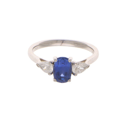Vintage Sapphire And Diamond Three Stone Ring In 18 Carat White Gold