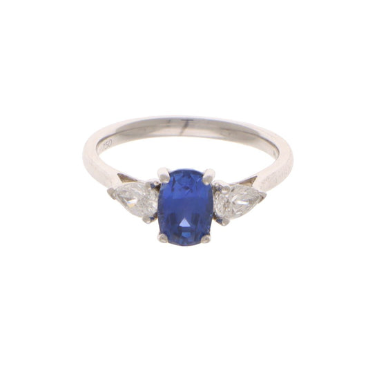 Vintage Sapphire And Diamond Three Stone Ring In 18 Carat White Gold