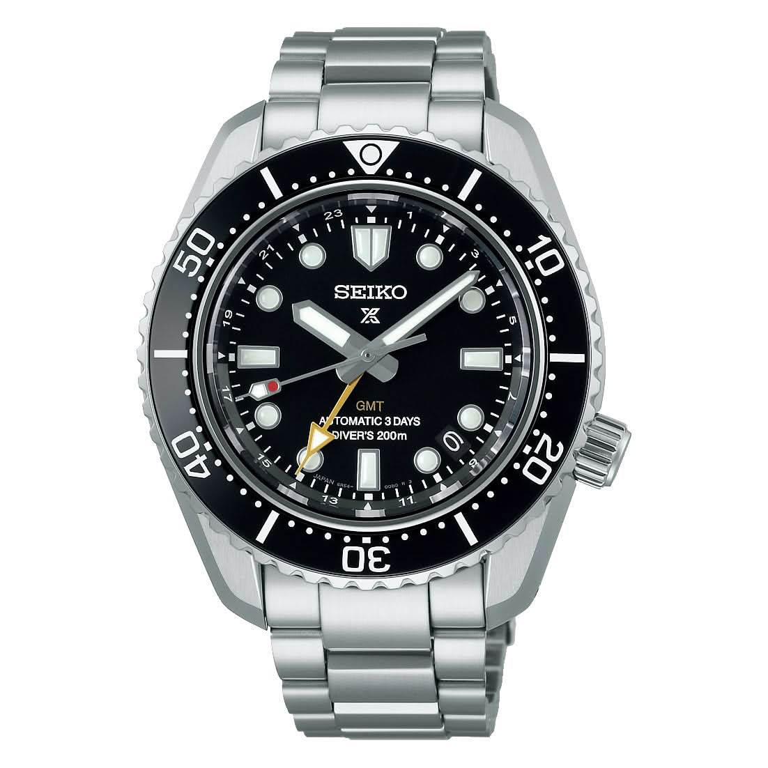 Seiko Watch Prospex Dark Depths GMT SPB383J1 in stainles steel with black dial and black bezel