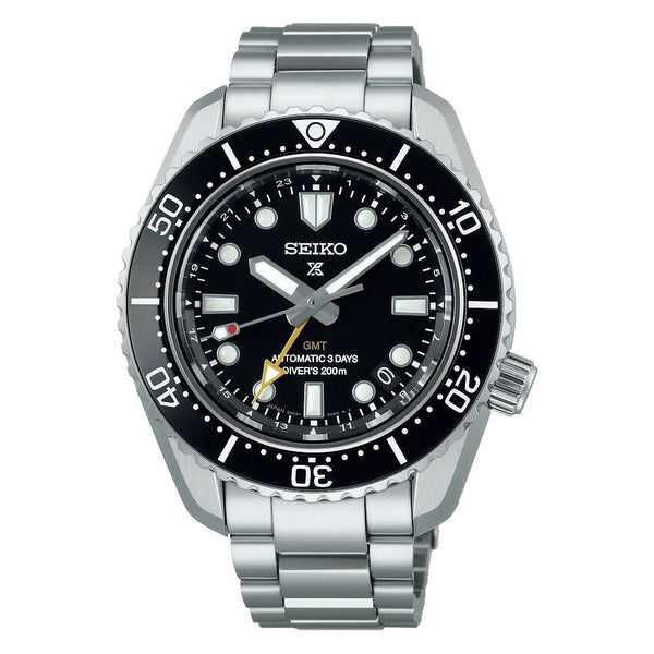 Seiko Watch Prospex Dark Depths GMT SPB383J1 in stainles steel with black dial and black bezel