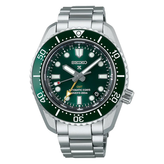 Seiko Watch Prospex Marine Green GMT SPB381J1 in stainless steel
