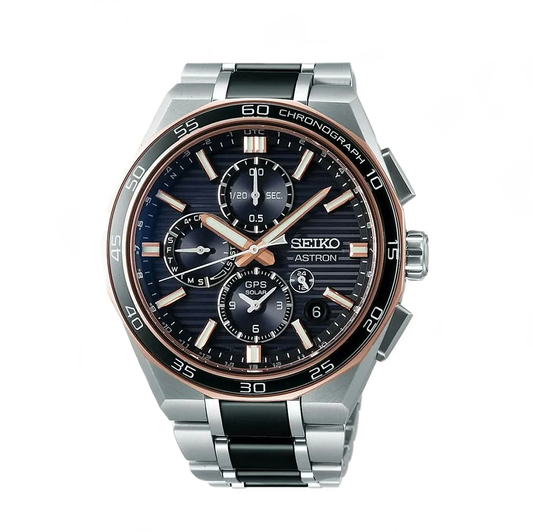 Seiko Astron Limited Edition GPS Solar Gents Watch - Steel Bracelet, World Time, Rose Gold Accents