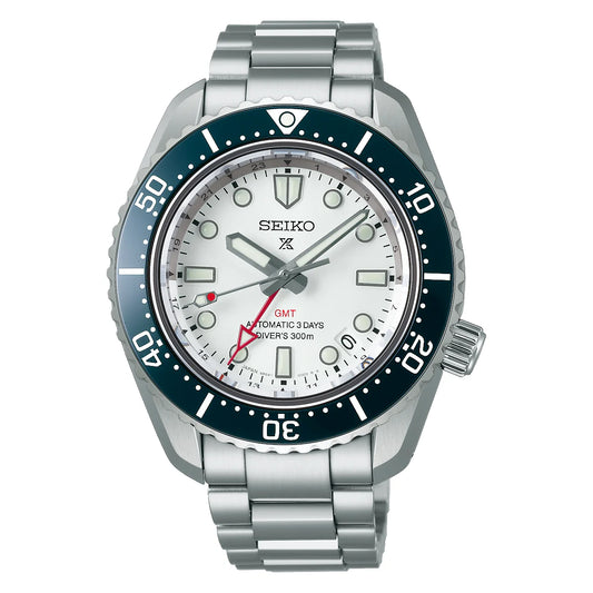 Seiko Prospex 1968 Heritage Diver's GMT 60th Anniversary Stainless Steel watch with white dial