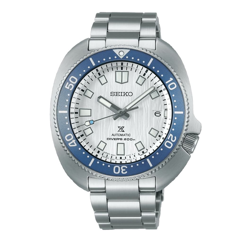 Seiko Prospex Glacier Save the Ocean 1970 Re-Interpretation Stainless Steel Watch with White Dial and Blue Bezel SPB301J1