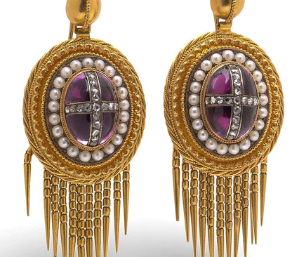 19th Century 21 Carat Gold Amethyst, Pearl And Diamond Earrings