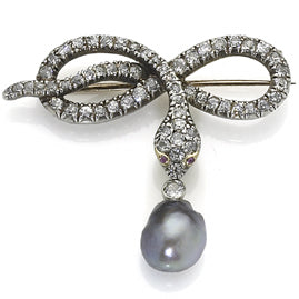 Fine Antique Victorian diamond snake serpent brooch