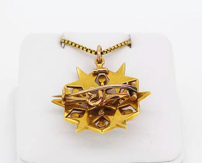 Vintage Natural Pearl and Diamond Star Pendant Brooch, 18ct Yellow Gold