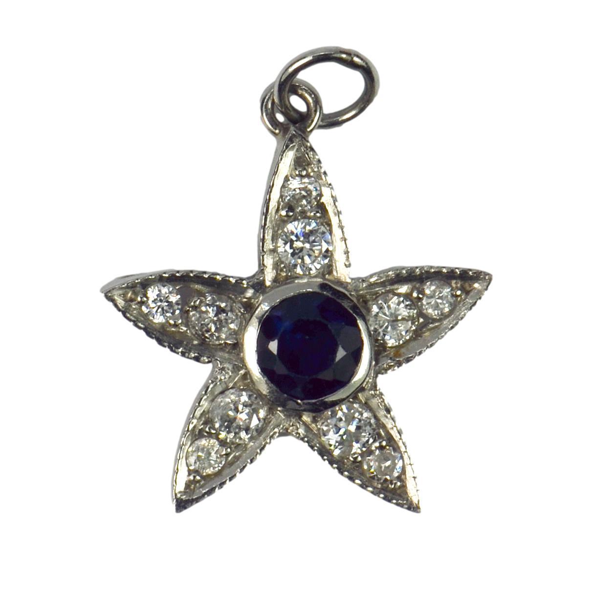 Sapphire, Diamond and Platinum Starfish Charm Pendant