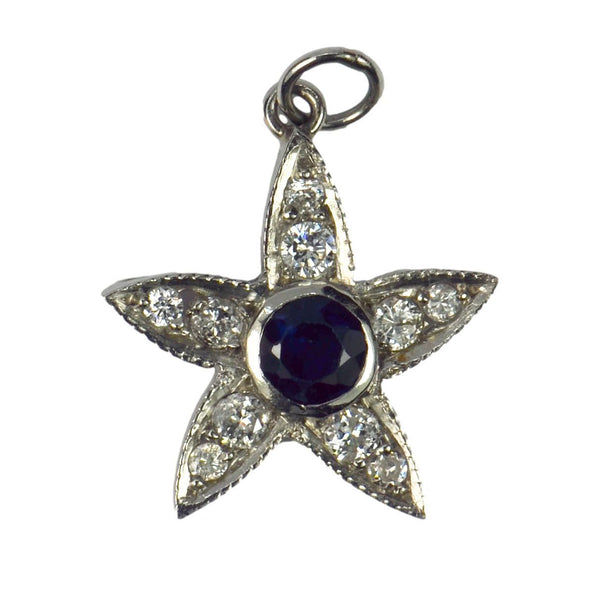Sapphire, Diamond and Platinum Starfish Charm Pendant