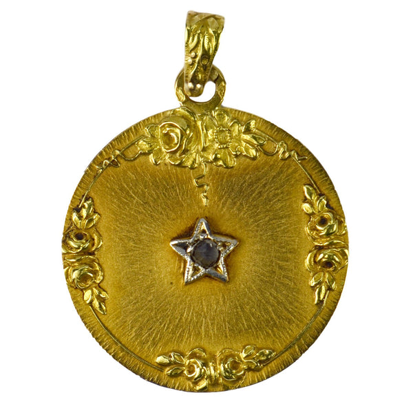 French Rose Cut Diamond and 18ct Yellow gold Star Charm Pendant