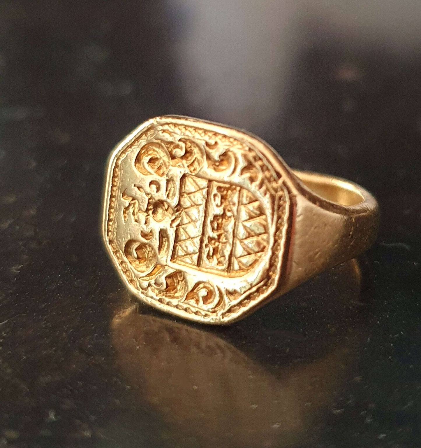 Antique 16th Century Tudor The Totteshurst Coat of Arms Ring, Circa 1550