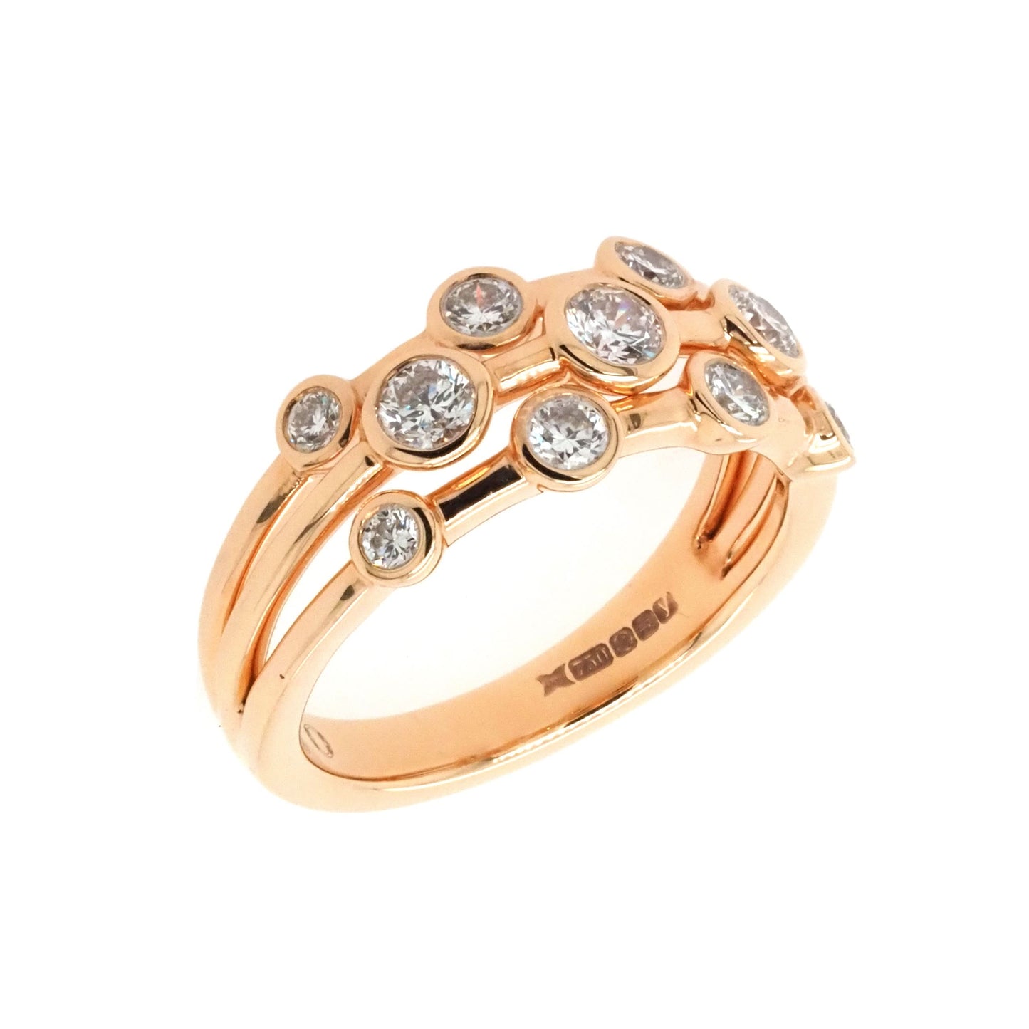  18ct Rose Gold Three-Band Collet-Set Diamond Ring