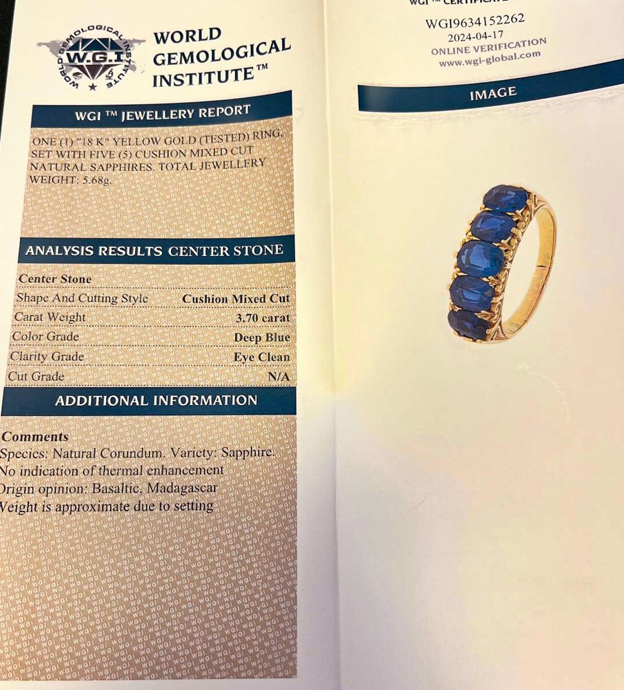 Victorian Five-Stone 2.04 Carats Sapphire Ring In 15 Carat Gold