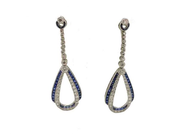 Sapphire and Diamond Drop Earrings, Platinum