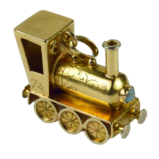 18ct Yellow Gold Steam Train Engine Charm Pendant