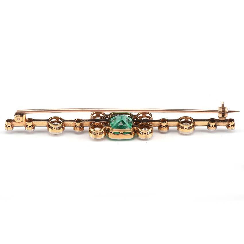 Antique Certified 3.10ct Colombian Emerald and 2ct Old Cut Diamond Brooch