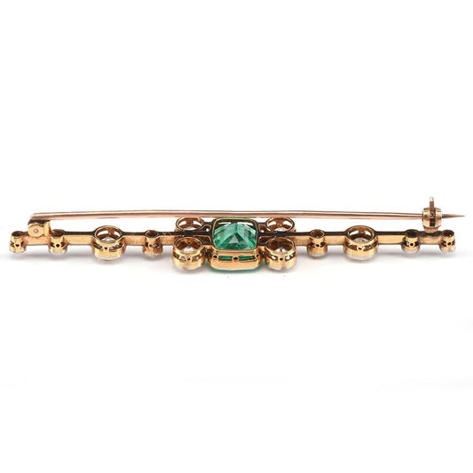 Antique Certified 3.10ct Colombian Emerald and 2ct Old Cut Diamond Brooch