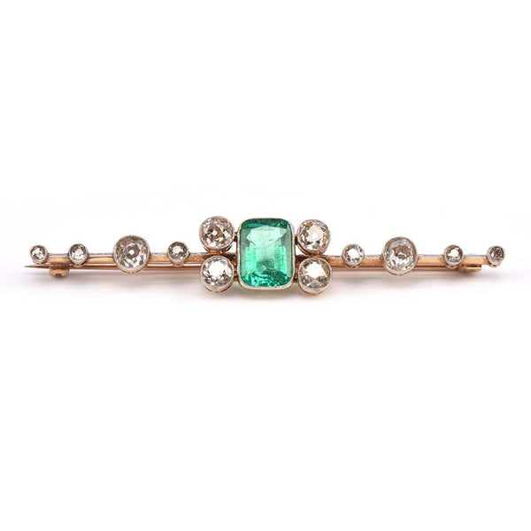 Antique Certified 3.10ct Colombian Emerald and 2ct Old Cut Diamond Brooch