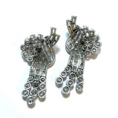 Vintage Cascade Diamond Platinum Earrings Circa 1950's