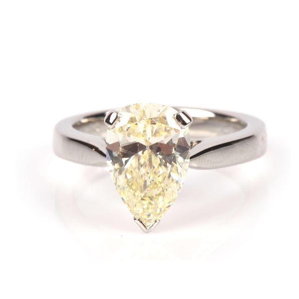 Certified 1.90ct Pear Yellow Diamond Solitaire Engagement Ring