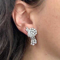 Vintage Cascade Diamond Platinum Earrings Circa 1950's