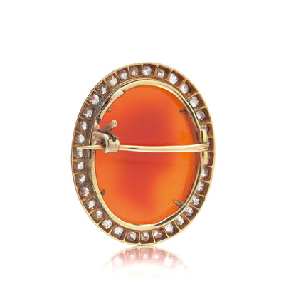 Victorian 18 ct Gold Carnelian Shell Cameo And Old-Cut Diamond Brooch
