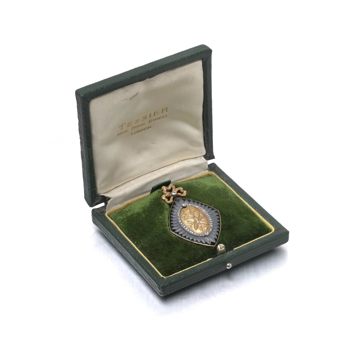 Victorian 18 ct Gold Diamond And Enamel Sentimental Locket Pendant in Original Box