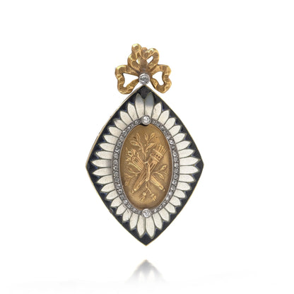 Victorian 18 ct Gold Diamond And Enamel Sentimental Locket Pendant in Original Box