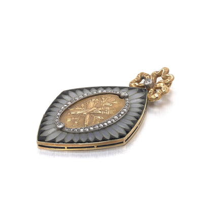 Victorian 18 ct Gold Diamond And Enamel Sentimental Locket Pendant in Original Box