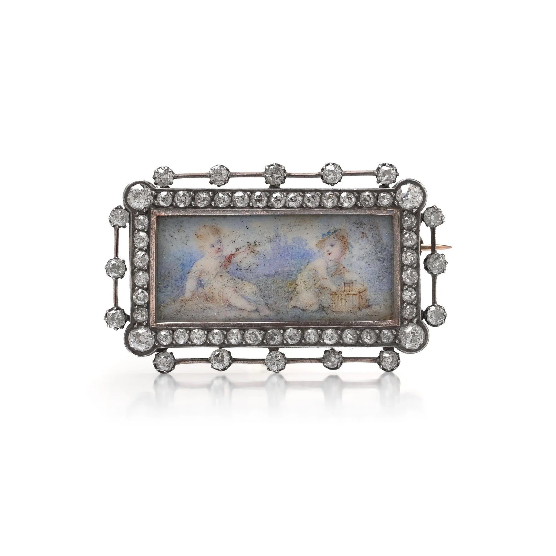 Victorian Diamond and Miniature Portrait Brooch, Attributed to Fernand Paillet