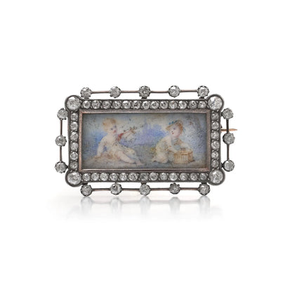 Victorian Diamond and Miniature Portrait Brooch, Attributed to Fernand Paillet
