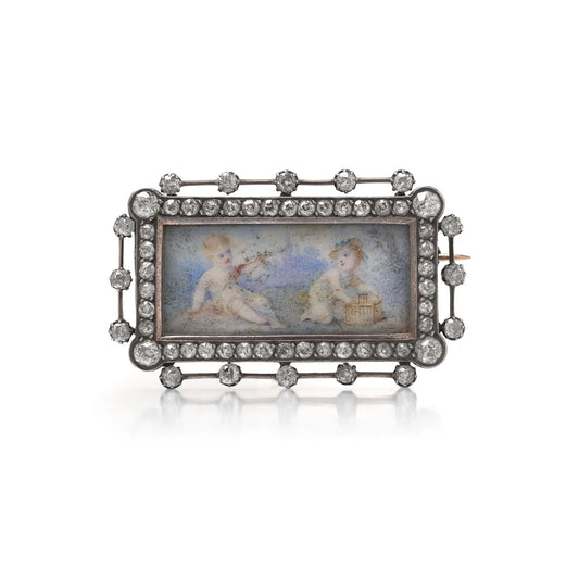 Victorian Diamond and Miniature Portrait Brooch, Attributed to Fernand Paillet