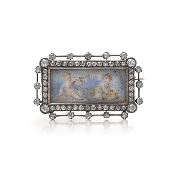 Victorian Diamond and Miniature Portrait Brooch, Attributed to Fernand Paillet