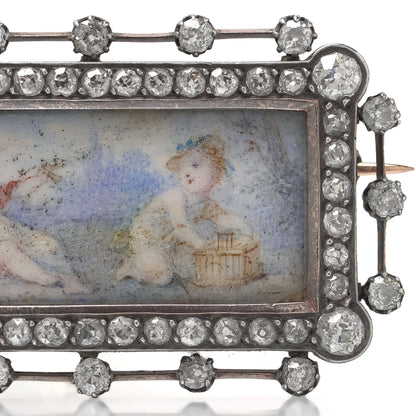 Victorian Diamond and Miniature Portrait Brooch, Attributed to Fernand Paillet