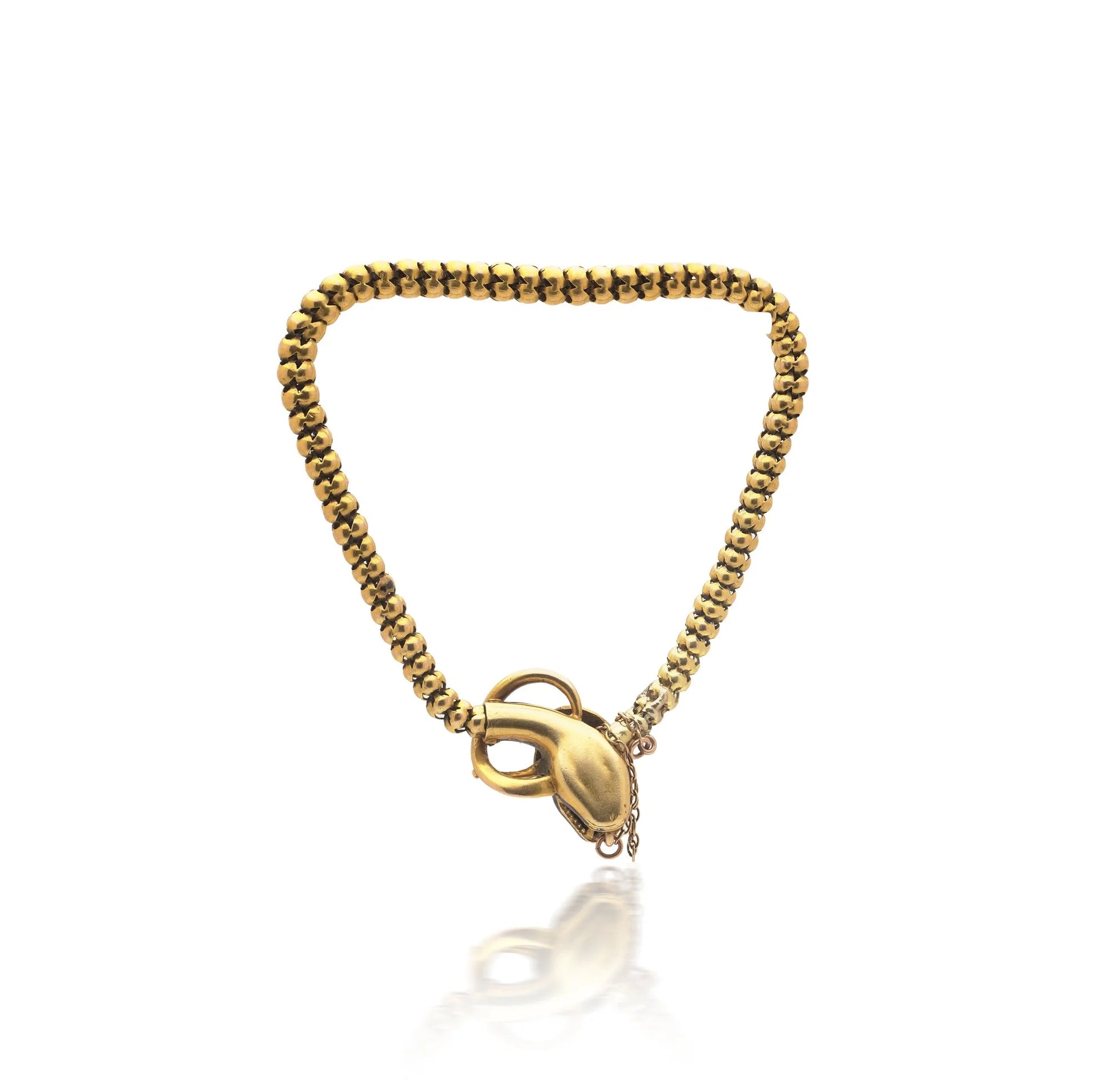 Victorian 20 ct Gold Snake Bracelet With Pearls, Ruby Eyes And Blue Enamel