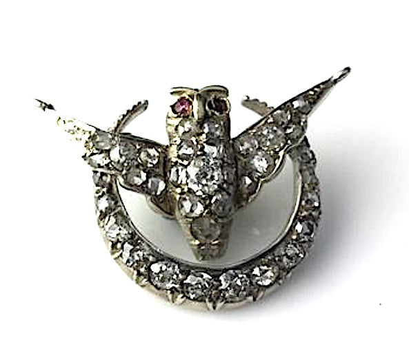 Antique Victorian Owl and Diamond Crescent Pendant