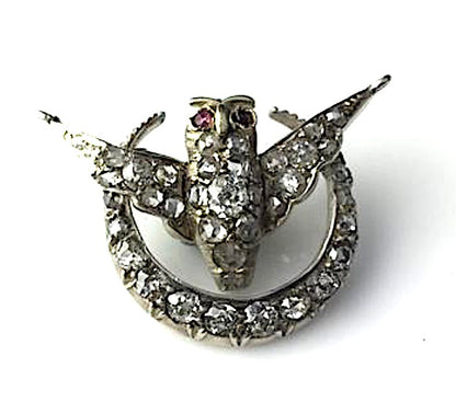 Antique Victorian Owl and Diamond Crescent Pendant