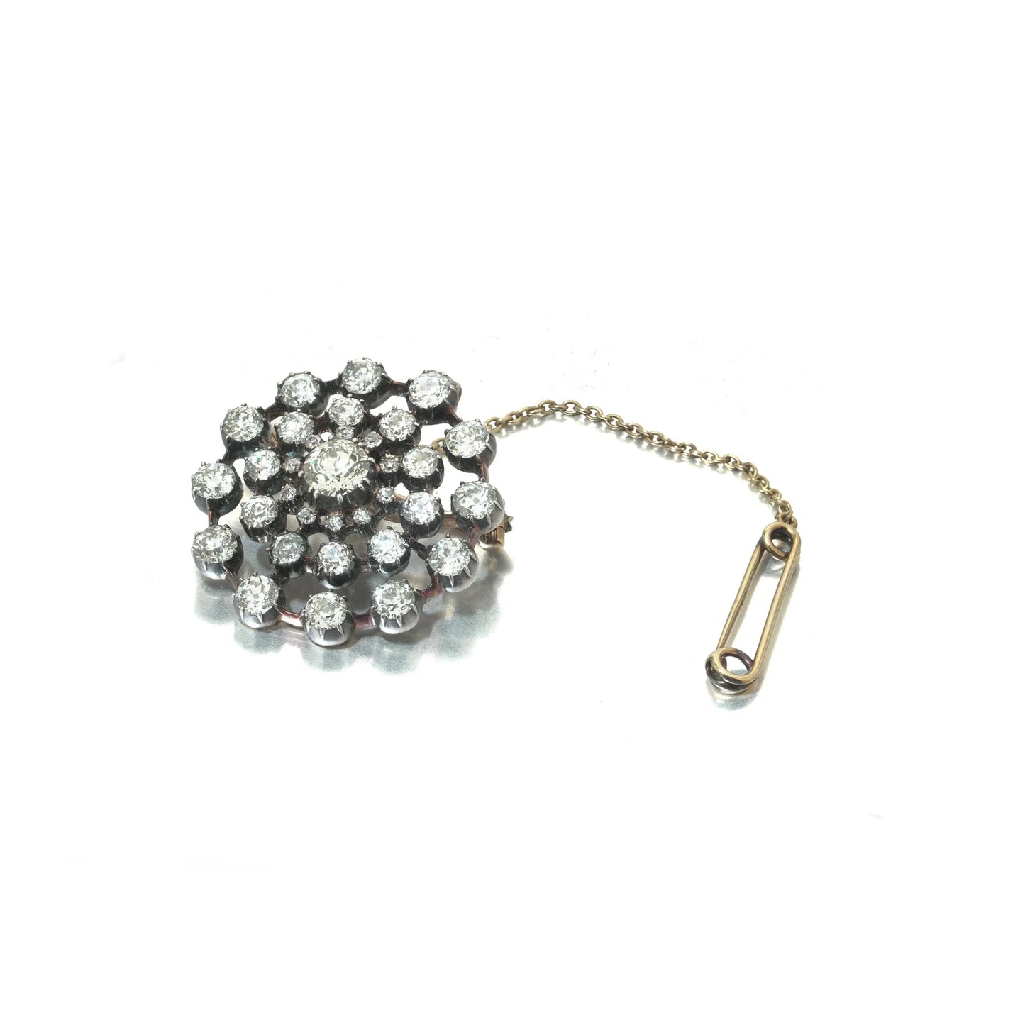 Antique Victorian Diamond Cluster Brooch, 9ct Gold and Silver
