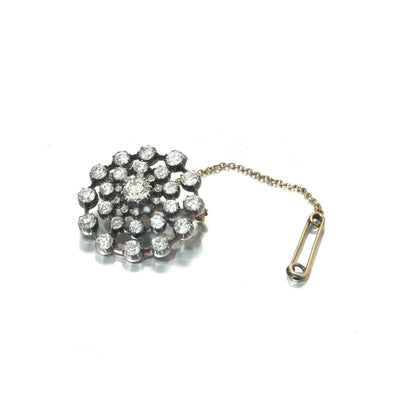 Antique Victorian Diamond Cluster Brooch, 9ct Gold and Silver