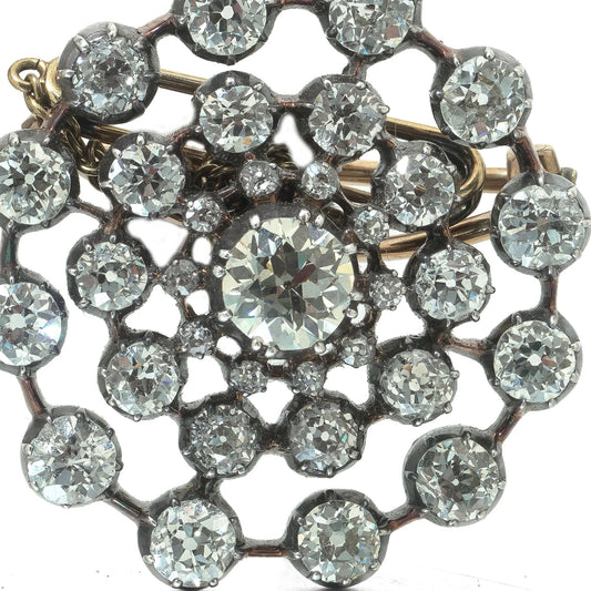 Antique Victorian Diamond Cluster Brooch, 9ct Gold and Silver