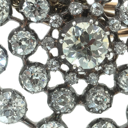 Antique Victorian Diamond Cluster Brooch, 9ct Gold and Silver