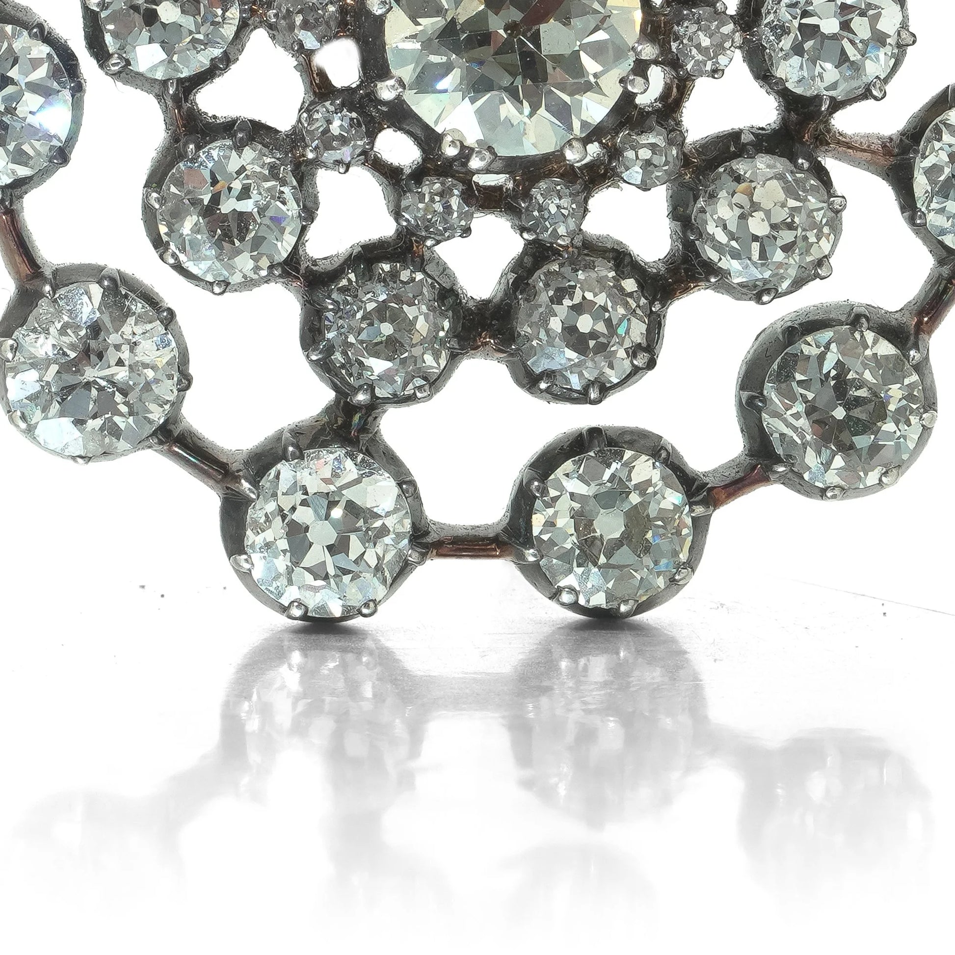 Antique Victorian Diamond Cluster Brooch, 9ct Gold and Silver