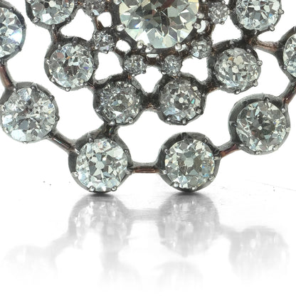 Antique Victorian Diamond Cluster Brooch, 9ct Gold and Silver