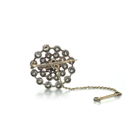 Antique Victorian Diamond Cluster Brooch, 9ct Gold and Silver