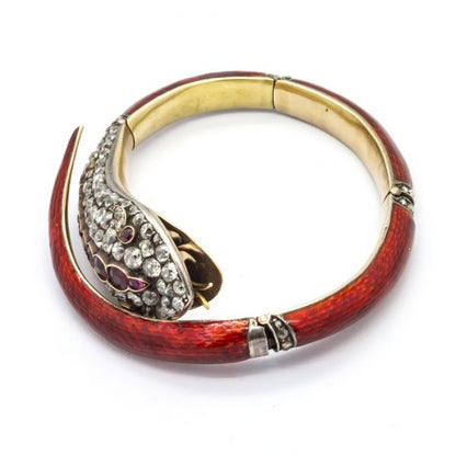 Antique Victorian Red Enamel Snake Bangle